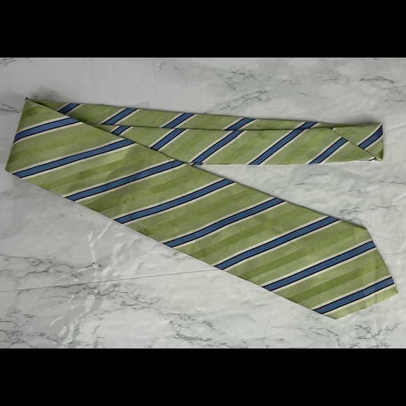 NAUTICA - 100% Silk Men's Neck Tie - Made in China - Green Blue Stripe 58 x 3.5 - Picture 2 of 8
